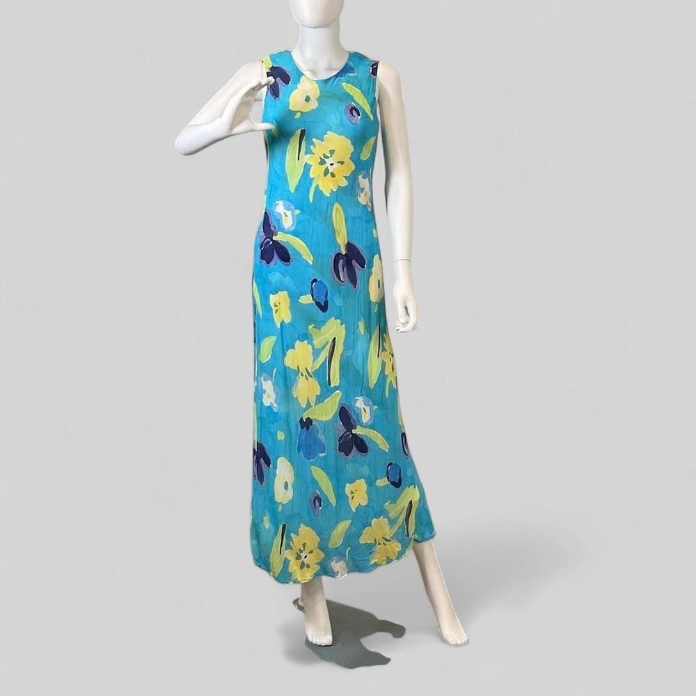 Vintage Tessuto 2-Piece Floral Rayon Maxi Dress & Matching Button-Up Jacket Set